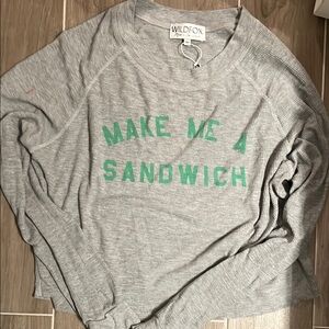 Wildfox Gray Long Sleeve Top with Green Text size Medium
